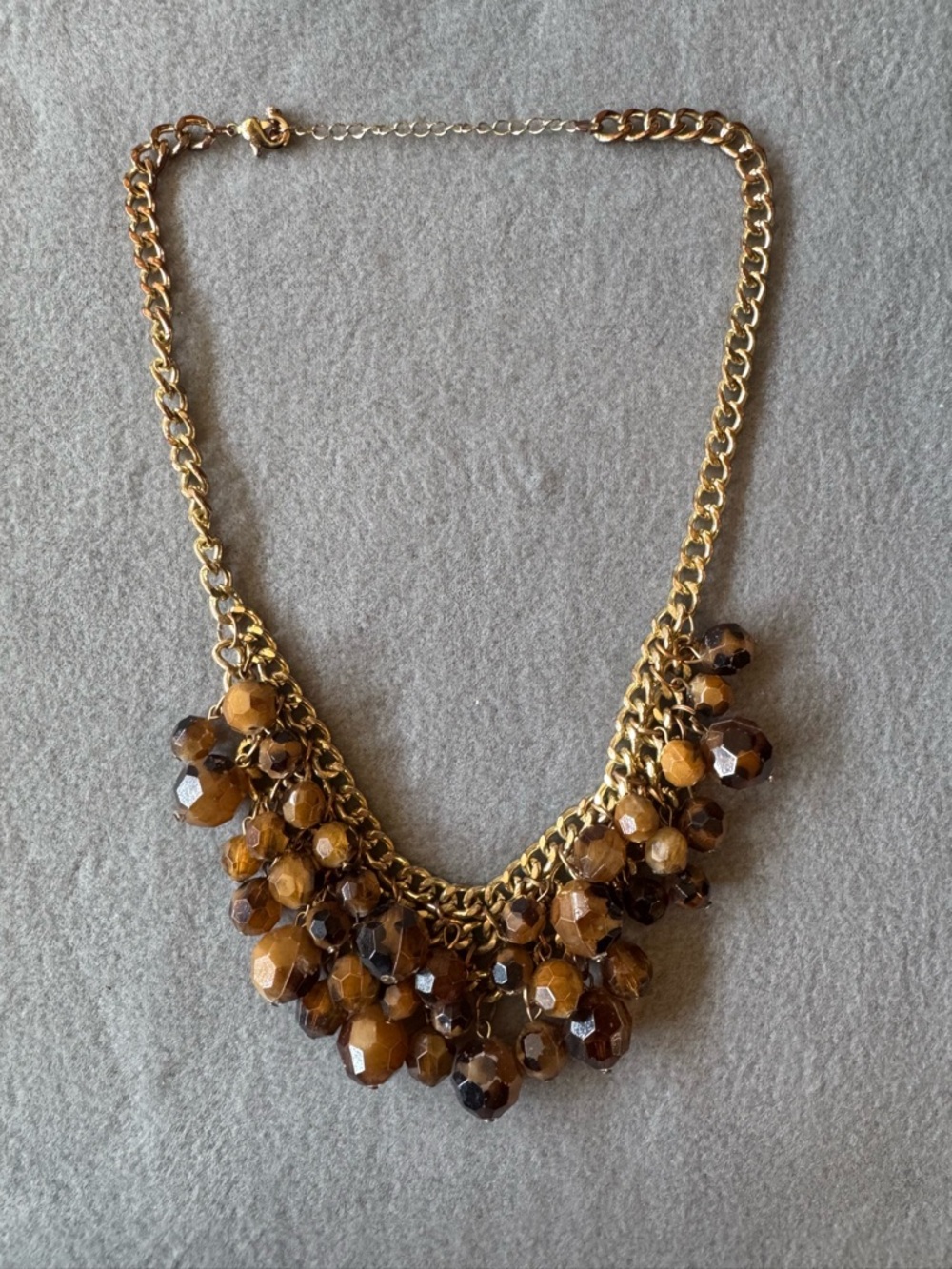 Gold Chain Necklace with Amber Bead Clusters